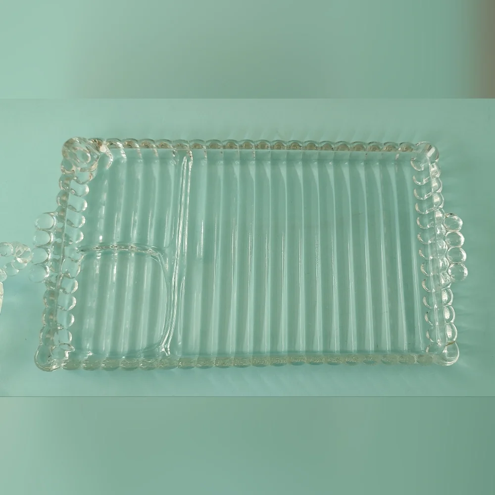 Set 2 Pieces Vintage 1950's Hazel Atlas Sip And Smoke Snack Tray Glass